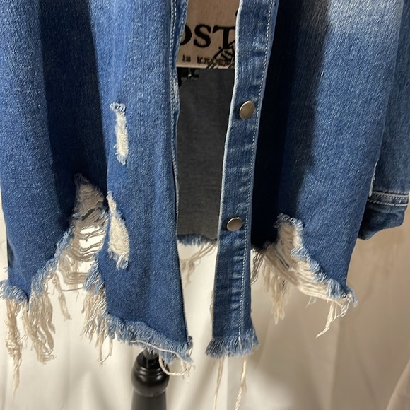 American Bazi long distressed jean jacket 2X - Picture 8 of 11